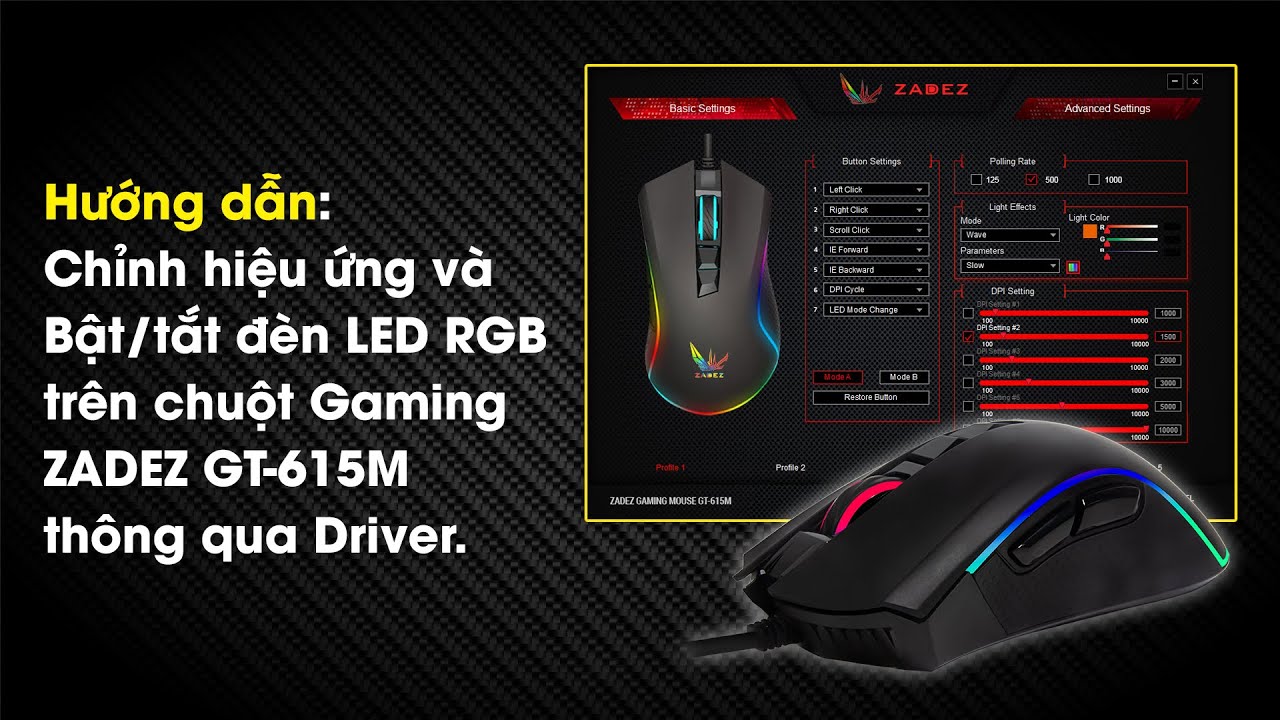 GT-615M | Hướng dẫn bật/tắt đèn LED và tùy chỉnh hiệu ứng đèn trên chuột ZADEZ Gaming GT-615M
